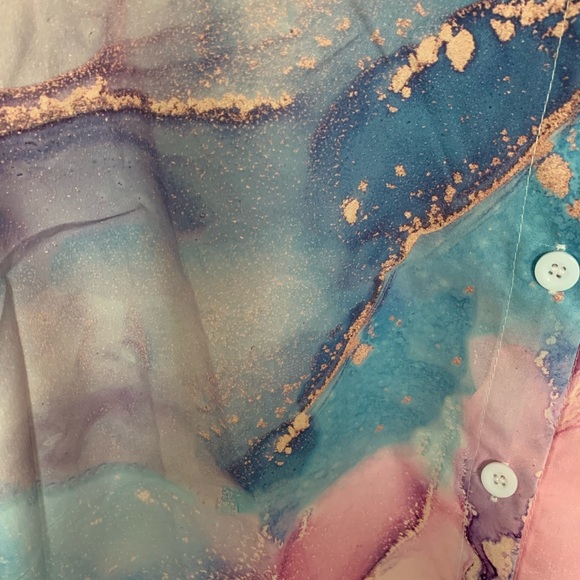 New Colourful Marble Print Satiny Long Sleeve Button Down Blouse/Shirt 🩷🩷 - Picture 5 of 9